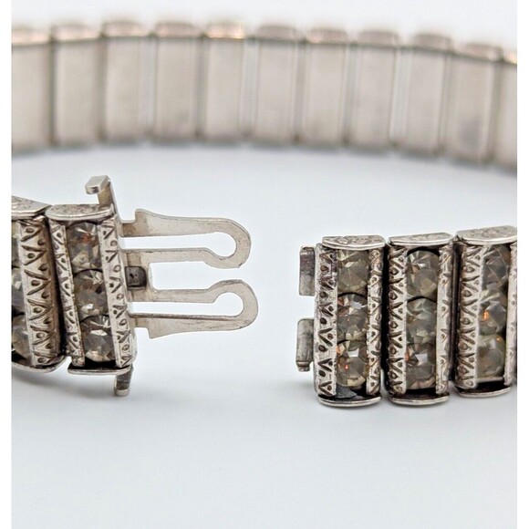 Vintage Bojar Sterling Silver 925 Clear Rhinestone Tennis Bracelet Art-Deco - Picture 10 of 16